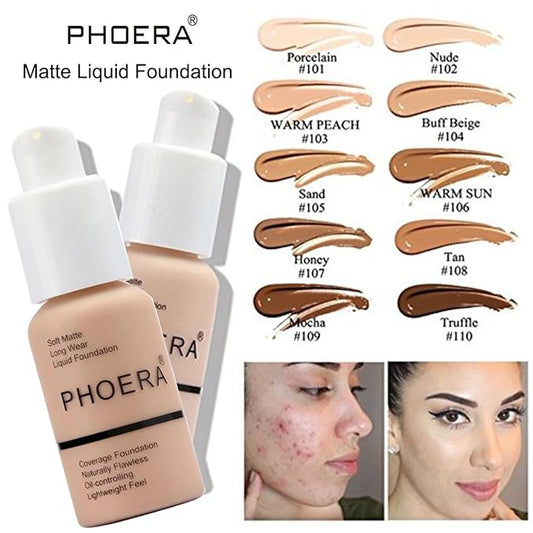 PHOERA Foundation Full Coverage,PHOERA CC+ Cream,2024 New PHOERA Foundation Makeup for Mature Skin, Wrinkles Matte Natural Finish,Primer (105+160CC+N04/ Sand+ Sand+Sand)