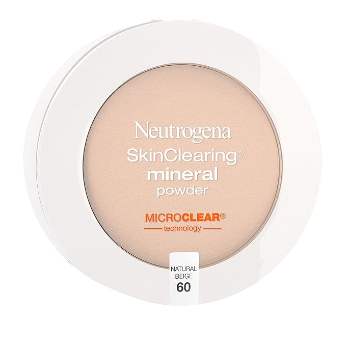 Neutrogena SkinClearing Mineral Acne-Concealing Pressed Powder Compact, Shine-Free & Oil-Absorbing Makeup with Salicylic Acid to Cover, Treat & Prevent Breakouts, Natural Beige 60,.38 oz (Pack of 2)