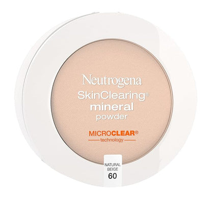 Neutrogena SkinClearing Mineral Acne-Concealing Pressed Powder Compact, Shine-Free & Oil-Absorbing Makeup with Salicylic Acid to Cover, Treat & Prevent Breakouts, Natural Beige 60,.38 oz (Pack of 2)