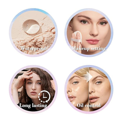 Loose Setting Powder and Sunscreen Face Powder,Waterproofing Lightweight Finishing Powder Set with Brush,Natural Face Makeup Powder for Women,Translucent Setting Powder for All Skin Tones (Light Pink)