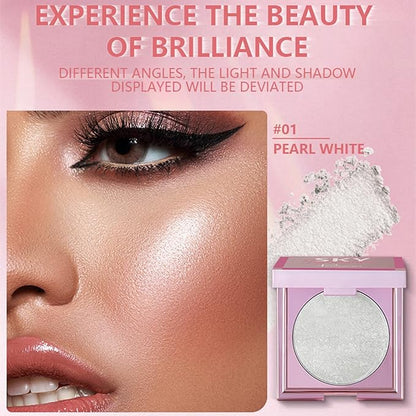 MAEPEOR Face Highlighter Palette 8 Colors Shimmer Glitter Pearl Highlighter Powder Sparkly Diamond Highlighting Palette for Face Cheek (01 Pearl White)