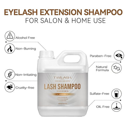 Lash Shampoo Bulk 2 Liters, Eyelash Cleanser for Extensions, Gentle Sodium Cocoyl Alaninate Formula for Sensitive Skin, Non-Irritating Makeup Remover, Best for Salon and Home Use (2L)