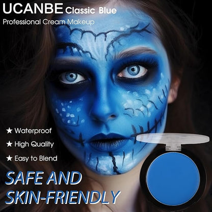 UCANBE Blue Face Body Paint Makeup Foundation, Professional Non-Toxic Greasepaint Palette for Kids & Adults Party, Cream Facepaints for Halloween Cosplay Theater Costume Stage SFX Dress-Up Makeup