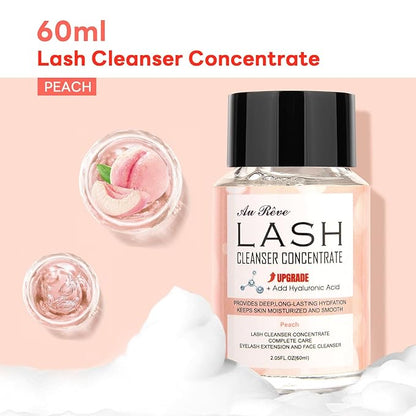 Lash Shampoo Concentrate 60ml Lash Cleanser Concentrate Add Hyaluronic Acid Oil-Free Lash Extension Shampoo Perfect for Salon，Peach