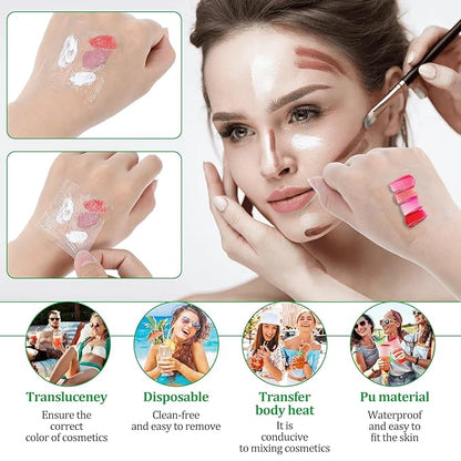 200 Pieces Makeup Hand Palette Single Use Mixing Palette Disposable Professional Makeup Artist Must Haves Transparent Foundation Artist Cosmetic Waterproof Palettes Tape for Women 2 x 2 Inch
