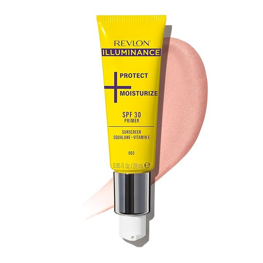 Revlon Illuminance Moisturizing Primer with SPF 30, Face Makeup Primer with Sunscreen, Squalane & Vitamin E, No White Cast, Transparent Finish, 003, 0.95 fl oz