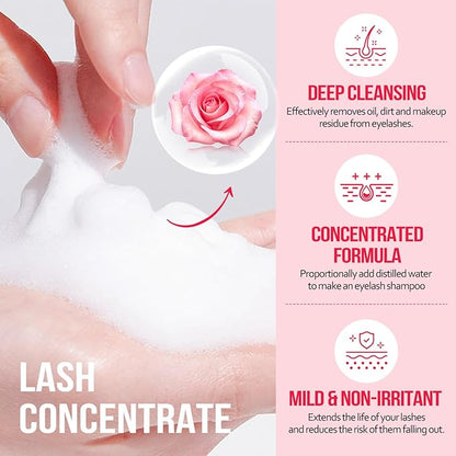 Lash Shampoo Concentrate 100 ml/3.4 fl.oz Lash Cleanser Concentrate Oil Free Eyelash Extension Shampoo for Salon Home Eyelash Care-Can Make 20 bottles of 60ml Lash Shampoo,Rose