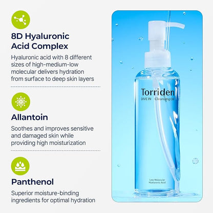 Torriden DIVE IN Cleansing Oil 200ml (6.76 fl.oz.) | Hydrating Deep Facial Cleanser for All and Sensitive Skin | Hyaluronic Acid, Panthenol, Allantoin