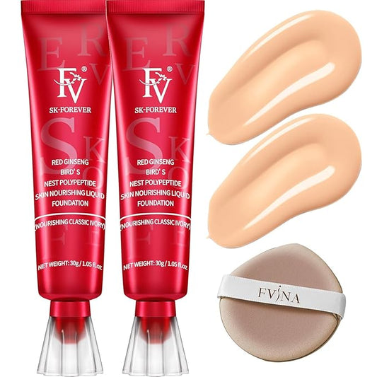 FV 2 Pack Hydrating Liquid Foundation Makeup, Waterproof & Lightweight, Natural Finish with Medium Coverage, Ideal for Dry and Normal Skin (Nourishing Classic Ivory)