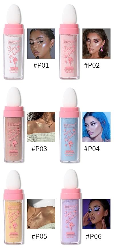 GL-Turelifes Hightlighter Stick Puff Fairy Stick Highlight Powder Glitter Loose Powder Brush Stick Contouring Powder Shimming Powder Eyes,Face,Body Tiktok Makeup (P04 Sky Blue) Pack of 1 0.3175 Ounce