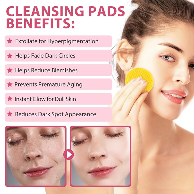Turmeric Cleansing Pads 60 PCS, Kojic Acid and Turmeric Cleansing Pads, Turmeric Cleansing Pads for Dark Spots, Sugar Turmeric Exfoliating Cleansing Pads for Face and Body (2 pack) ﻿ ﻿