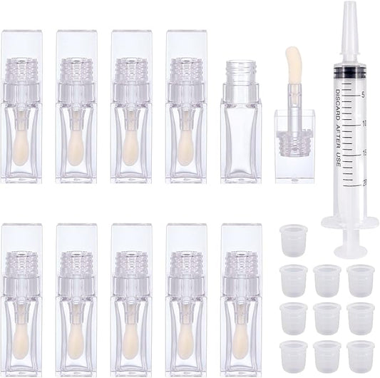 10 Pack Lip Gloss Tubes with Big Wand, Empty 6.5ML 0.22 Oz Transparent Square PTEG Lip Balm Tubes Concealer Containers for Women Girls DIY Makeup Lipgloss