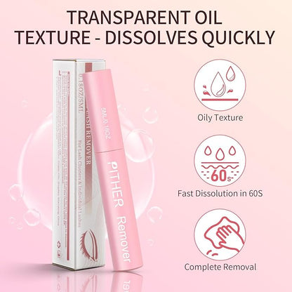 Lash Remover for Lash Extensions 10ml, Eyelash Glue Remover Self-Use at Home DIY Eyelash Extension Remover Non-irritating Soothing Oil Texture Lash Clusters Clear Remover PITHER