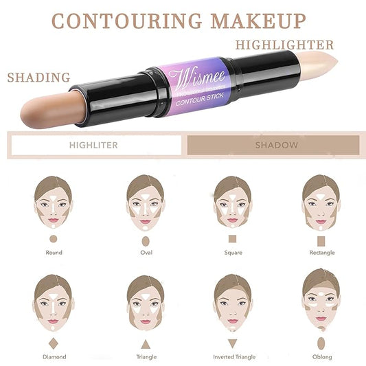 Dual-Ended Highlight & Contour Stick, Shimmer Cream Powder Face Shaping & Contouring Stick, Long Lasting & Waterproof Highlighters Makeup Stick, Blendable and Smooth for Women