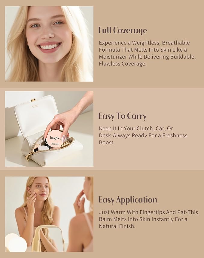 Tinted Moisture Foundation Balm, All-Day Wear Full Coverage Foundation, Hydrating & Weightless, Sweatproof & Humidity-Resistant, Buildable Natural Finish, Vegan Korean Makeup