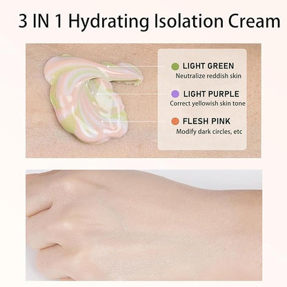 Primer Face Makeup Base, Color Corrector 3 In 1 Isolation Cream, Makeup Primer Skin Tone Correcting, Face Primer for Makeup Brightening Primer, Oil Control Hide Wrinkles and Fine Lines