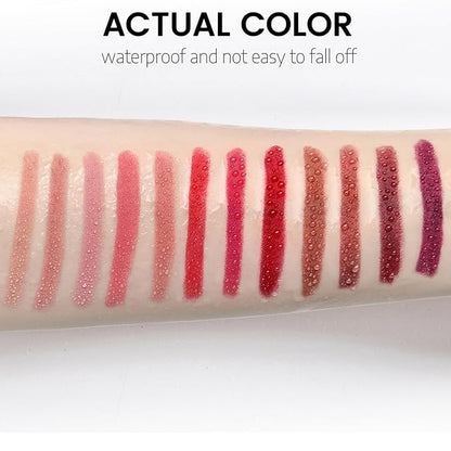 12 Colors Matte Lipstick Pen Lip Liner Pencil Set Waterproof Matte Lip Crayon Non-sticky Long-lasting Wear with Built-in Sharpener