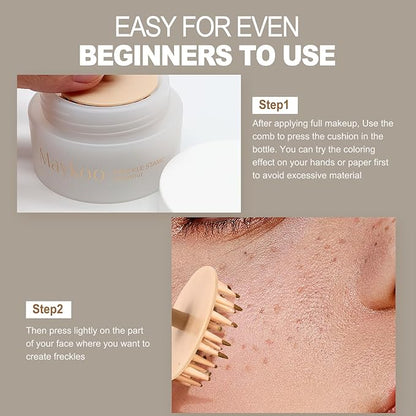 Freckles Stamp Air Cushion (Chestnut) and Face Oil Blotting Powder Cushion, Waterproof Long Natural Freckle, High Moisturizing Matte Makeup For Oily Skin