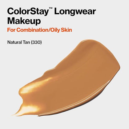 Revlon Liquid Foundation, ColorStay Face Makeup for Combination & Oily Skin, SPF 15, Longwear Longwear Medium-Full Coverage with Matte Finish, Natural Tan (330), 1 fl oz