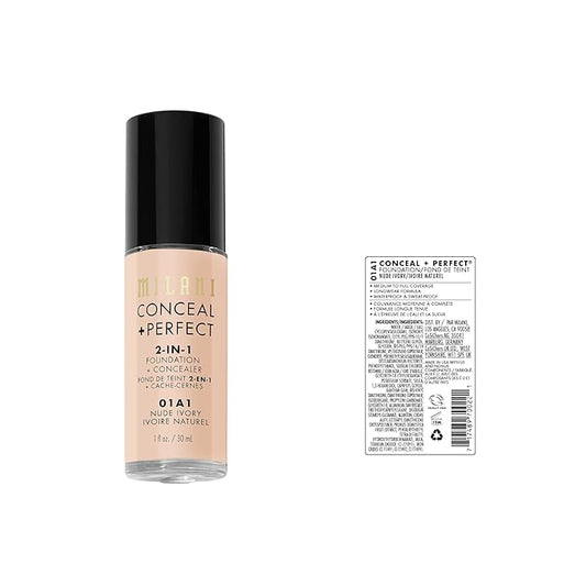 Milani Conceal + Perfect Liquid Foundation - Nude Ivory, 1 Fl. Oz.
