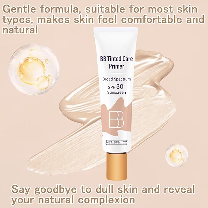 BB Cream Tinted Moisturizer SPF 30, BB Tinted Primer Full Coverage, Even Skin Color Hydrating and Smoothing