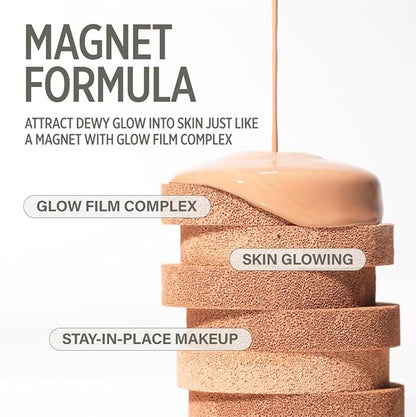 PINK MAGNET CUSHION #02 LIGHT BEIGE (15G, 0.52 OZ.) / Magnetic Adherence, Dewy Radiance, 78% moisture essence, Glow Film Complex, Skin Film Polymer