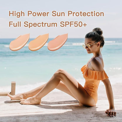 Foundation 4 in 1 - Medium Spectrum with SPF 50+,Multi-Use Liquid Makeup,Color Changing,Hydrating&Concealer&Sun Protection&Primer,Lightweight for Gym,Sports.