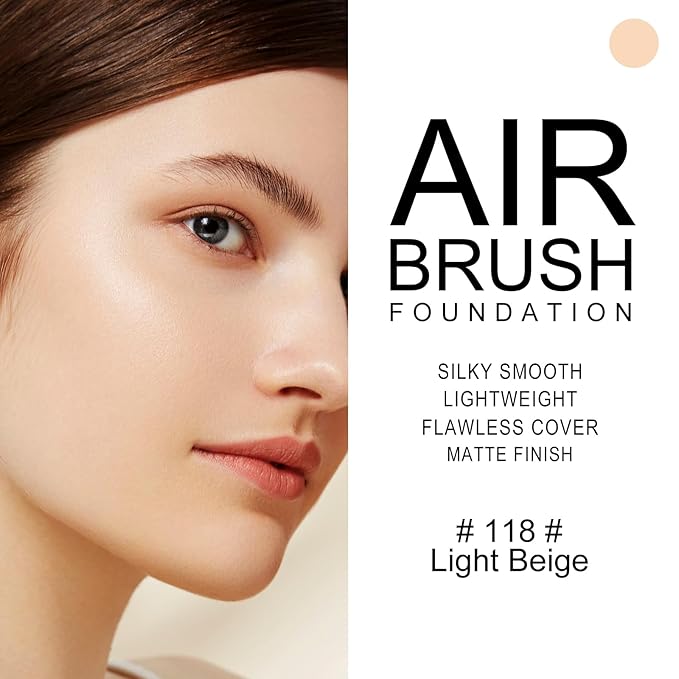 KYDA AirBrush Foundation Spray, Silky Foundation Mist Makeup, Flawless Coverage for Smooth Creamy Nude Finish, Breathable Blendable Lasting Formula, Moisturizing Makeup Primer-#118 Light Beige