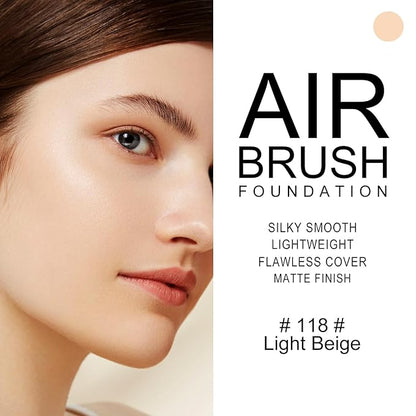 KYDA AirBrush Foundation Spray, Silky Foundation Mist Makeup, Flawless Coverage for Smooth Creamy Nude Finish, Breathable Blendable Lasting Formula, Moisturizing Makeup Primer-#118 Light Beige
