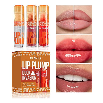 3 Colors Duck Lip Plumper Gloss, Korean Glitter Gloss for Fuller Lips | Hydrating, Non-Sticky Tinted Lip Balm Set (Set A)