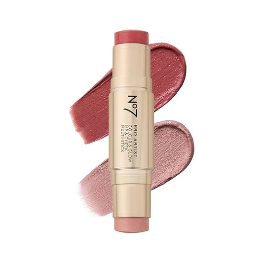 No7 Pro Artist Color & Glow Cream Blush Stick - Dual-Ended Blush for Cheeks, Eyes & Lips - Delivers Soft-Focus Radiance and Buildable Color - Peachy Coral/Rose Glow (10g)