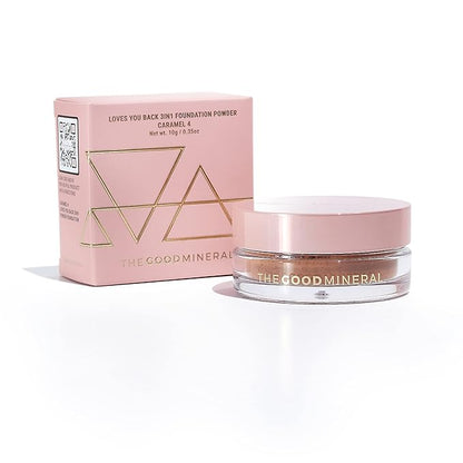Loves-You-Back 3in1 Mineral Powder Foundation (CARAMEL 4) | Designed for Acne-Prone, Sensitive Skin | Hyperpigmentation | Covers Dark Circles | 3IN1 - Concealer, Foundation + Powder
