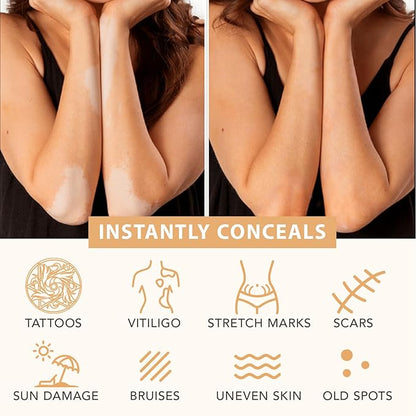 Waterproof Leg and Body Makeup, Long Lasting Skin Perfecting Body Foundation, No Transfer Vein Cover Up for Varicose Veins, Black Skin, Scars, Tattoos#Medium Glow 4FL OZ