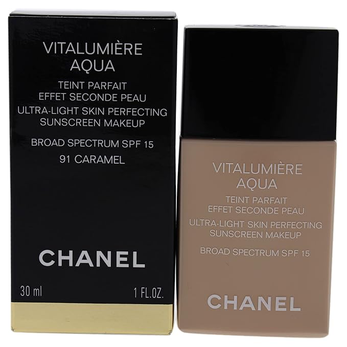Chanel Vitalumiere Aqua Ultra Light Skin Perfecting Make Up SPF 15-91 Caramel Women Foundation 1 oz