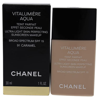Chanel Vitalumiere Aqua Ultra Light Skin Perfecting Make Up SPF 15-91 Caramel Women Foundation 1 oz