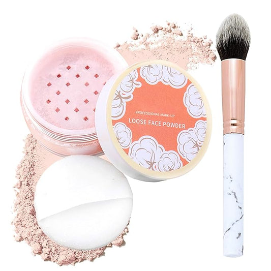 Loose Setting Powder Set with makeup brush,Lightweight Long Lasting Oil Control Loose Face Powder,Translucent Matte Drying Finishing Setting Powder for All Skin Types A