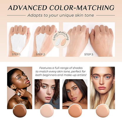Color Changing Foundation 4 in 1 Medium Spectrum, Flawless Foundation Color Changing Makeup Full Coverage Warm Skin SPF50+, Waterproof Hydrating Liquid foundation for Hides Wrinkles and Lines