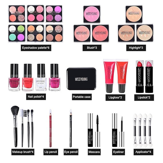 Makeup Kit, Professional Makeup Palette Travel Makeup Case with Eyeshadow Lipstick Concealer Lip Gloss Eyeliner Mascara Contour Bronzer Powder, Makeup Sets for Women Girl