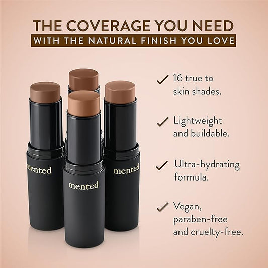 Mented Cosmetics Stick Foundation, Concealer & Contour Stick for Dark Skin, Cream Foundation for Black Women Makeup, T30 + Highlighter Bronzing Powder Palette with Vitamin E + A, 0.35oz, Vacay Bundle