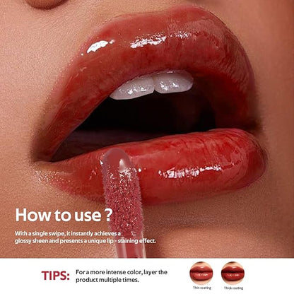 LIP VB Hydrating Gloss Stain – Lip Tint Gloss with 12HR Hydration Long-Lasting Moisture & Shine, Smooth Lip Stain with Glossy Finish, Non-Sticky, Rich Color for All Skin Tones (#6 WATER BOUT WINE, 1)