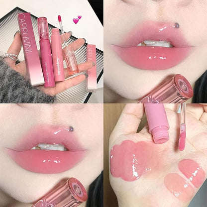 6 PCS Hydrating Plumping Lip Gloss Tinted Lip Balm Set,Mirror Liquid Water Glow Lipstick,Long Lasting Waterproof Moisturizing Shimmer Jelly Lip Glaze