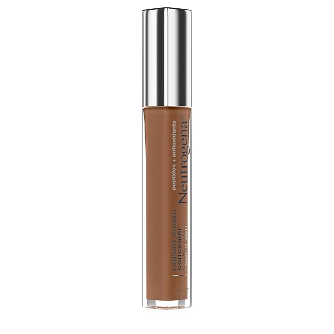Neutrogena Healthy Skin Radiant Brightening Cream Concealer with Peptides & Vitamin E Antioxidant, Lightweight Perfecting Concealer Cream, Non-Comedogenic, Chai Deep 01 with warm undertones, 0.24 oz