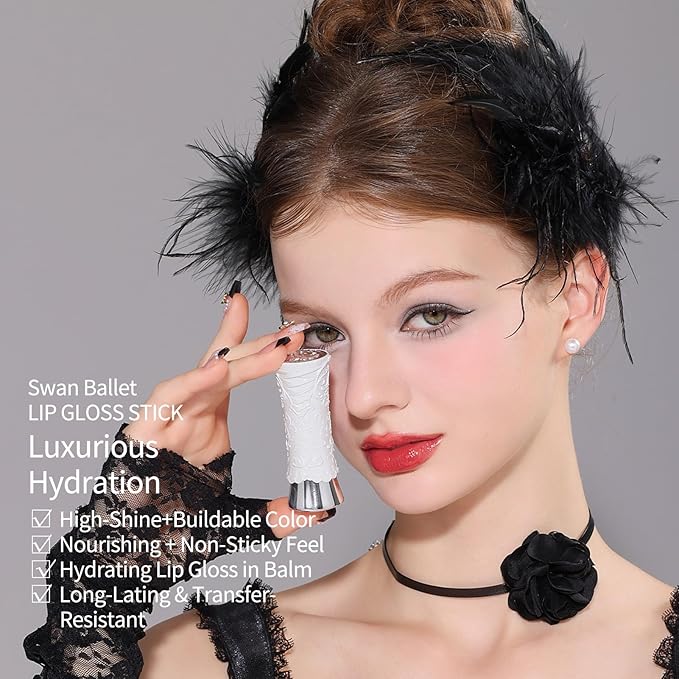 Flower Knows Swan Ballet Shine Lipstick,Hydrating Solid Lip Gloss,Moisturizing Red Tinted Lip Balm-Long Lasting Lip Gloss in Balm for Girls&Women,Vegan & Cruelty-Free(B07 Ballet Dream)