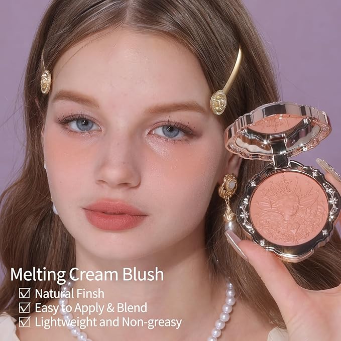 Flower Knows Little Angel Cream Blush 05 Fingertip Stellar+Butterfly Cloud Collar Angled Powder Brush Pearly Moonlight