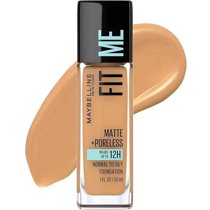 Maybelline New York Fit Me Matte Plus Pore Less Foundation, Golden Caramel, 1 Fluid Ounce