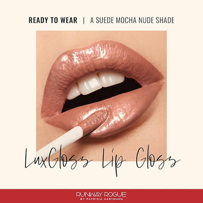 Runway Rogue LuxGloss Lip Gloss, High-Pigment Shimmery Suede Mocha-Nude Lip Gloss, ‘Ready to Wear’