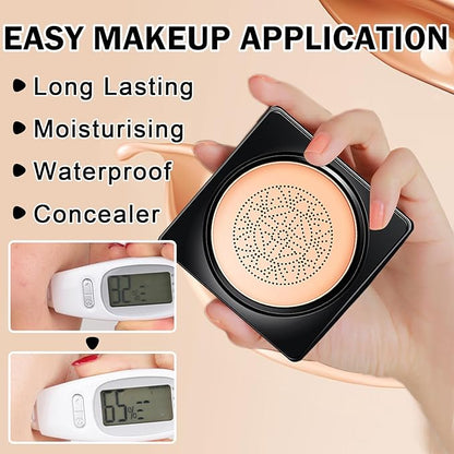 Mushroom Head Air Cushion CC Cream Foundation,2PCS Moisturizing BB Cream Cushion Foundation Makeup,Full Coverage Long Lasting Matte Concealer Base de Maquillaje（Natural）