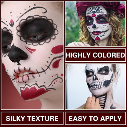 Clown Makeup Kit - Black White Red Face Body Paint Palette for Halloween, SFX, Joker, Zombie, Cosplay, Vampire