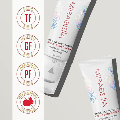 Mirabella Face Primer with SPF– Broad Spectrum SPF 30, Hydrating SPF Moisturizer Face Primer & Anti-Aging Formula with Hyaluronic Acid & Antioxidants - Face Roller Applicator, 1.35 fl. Oz