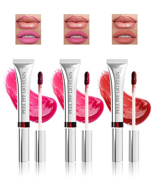 3Pcs Peel Off Lip Stain & Lip Liner Set Long Lasting,Tattoo Lipstain Peel Off Lip Gloss Nude Matte Lipstick, Waterproof,Transfer-Proof Lip Tint for All-Day Wear Women Lip Stain Color Makeup Gift-A